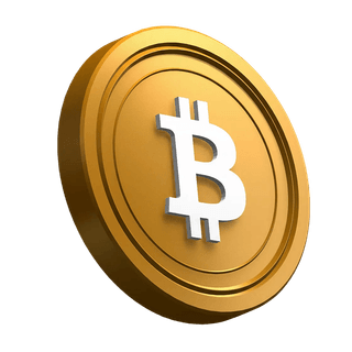Pièce Bitcoin (BTC) en biais intégrée au visuel de la section hero