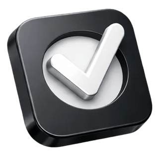 Symbole de validation en 3D avec coche sur la page À propos de Riane Quotaison